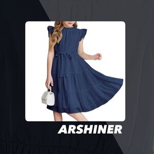 EUC Arshiner Blue Ruffle Neck Dress
